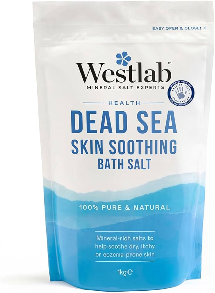 Dead Sea Salts 1kg, rich in magnesium, calcium, and potassium for a therapeutic bath soak.
