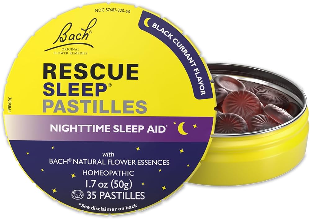Bach Rescue Pastilles Blackcurrant: alcohol-free, non-drowsy pastilles for calm and composure.