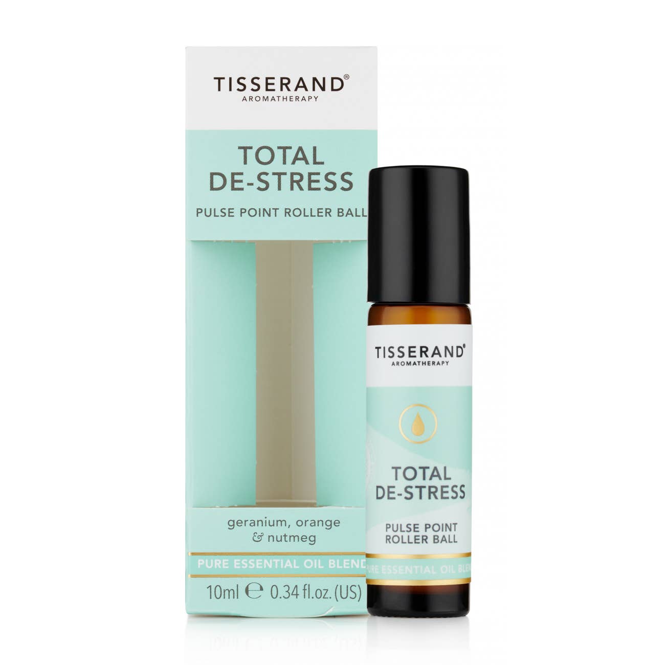 Tisserand Total De-Stress Pulse Point Roller Ball with natural essential oils to help reduce feelings of anxiety.