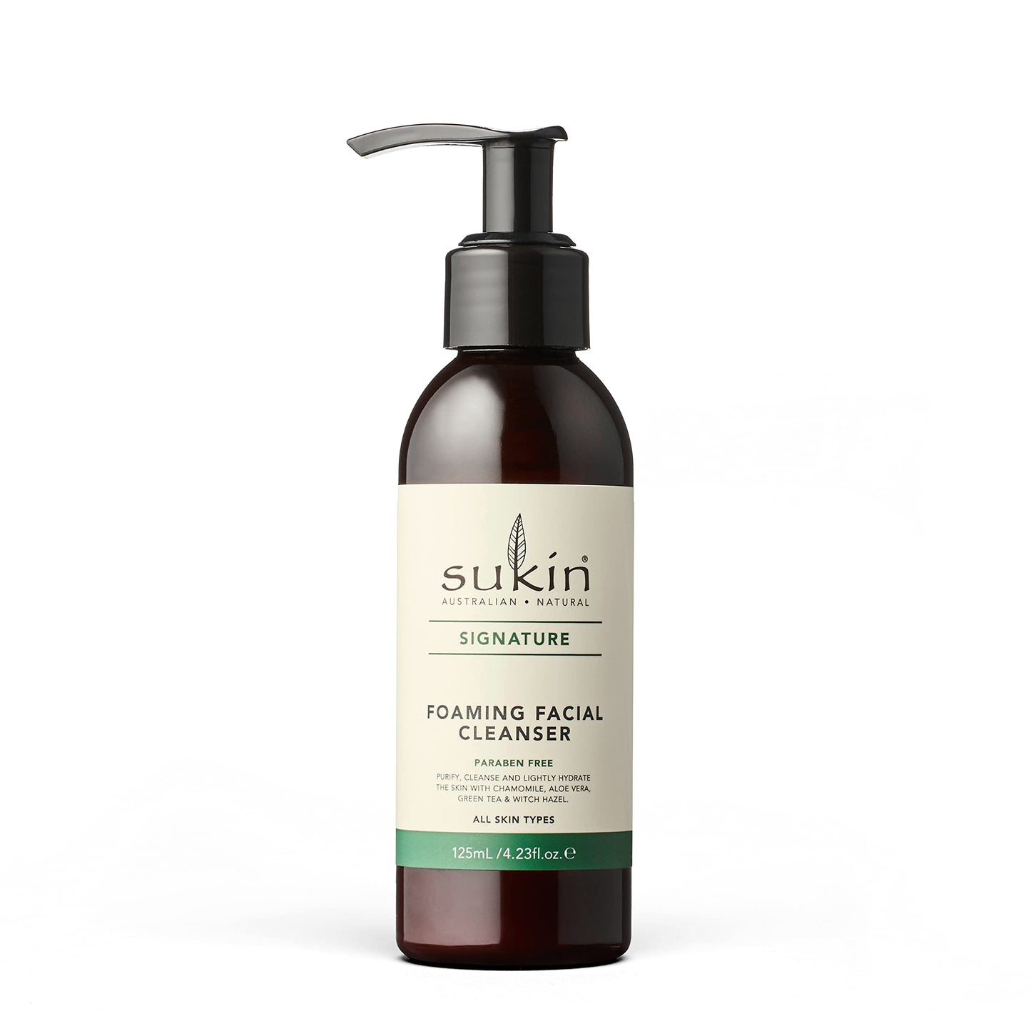 Sukin Foaming Facial Cleanser with soothing chamomile and aloe vera to purify and balance skin.