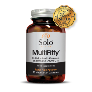 Solo Multififty - 60 capsules – 50 nutrients in one capsule 50mg Co-Enzyme Q10 and 100mg vitamin C Prevents oxid