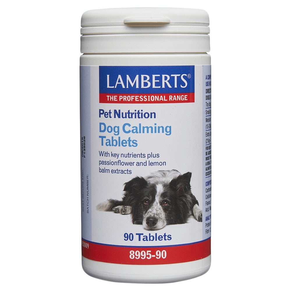 Lamberts Dog Calming Tablets 90s: gentle support for anxious or stressed dogs, promoting relaxation without drowsiness.