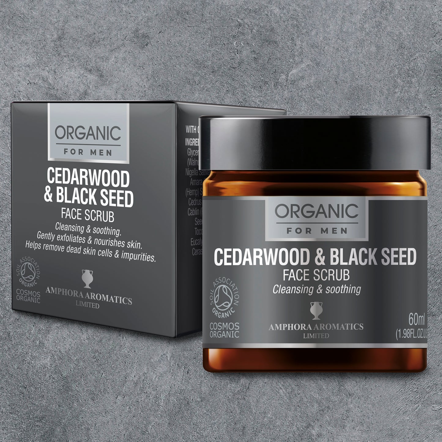 Cedarwood & Black Seed Face Scrub, purifies and invigorates skin for a clearer, healthier complexion.