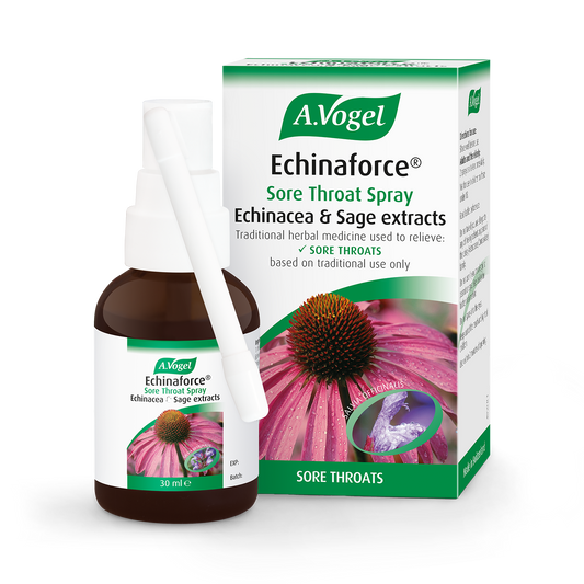 Echinaforce Throat Spray for soothing relief with fresh Echinacea, supporting natural defences.