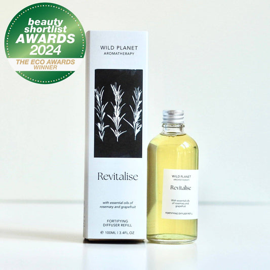 Wild Planet Aromatherapy Revitalise Diffuser Refill, an invigorating essential oil blend to refresh your home.
