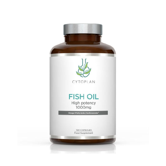 Cytoplan Fish Oil 1000mg 120's providing essential omega-3 fatty acids for cardiovascular and brain health.