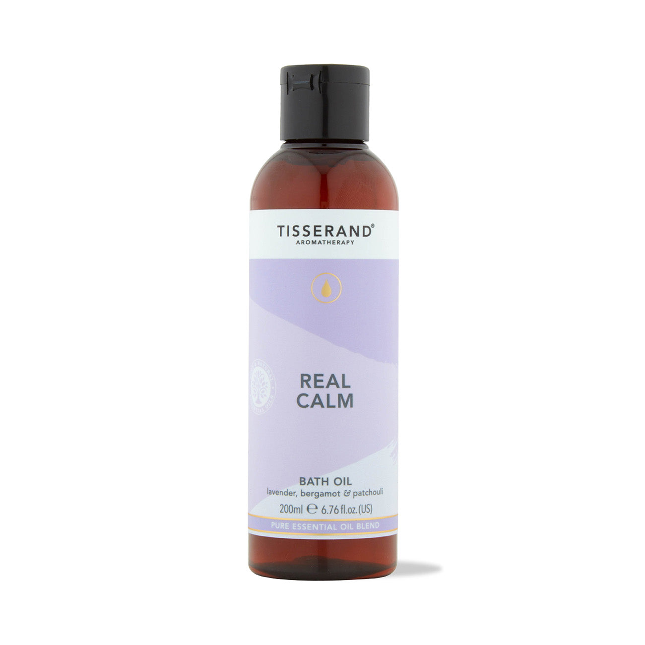 Tisserand Real Calm Bath Oil 200ml with lavender, bergamot & patchouli essential oils for deep relaxation.