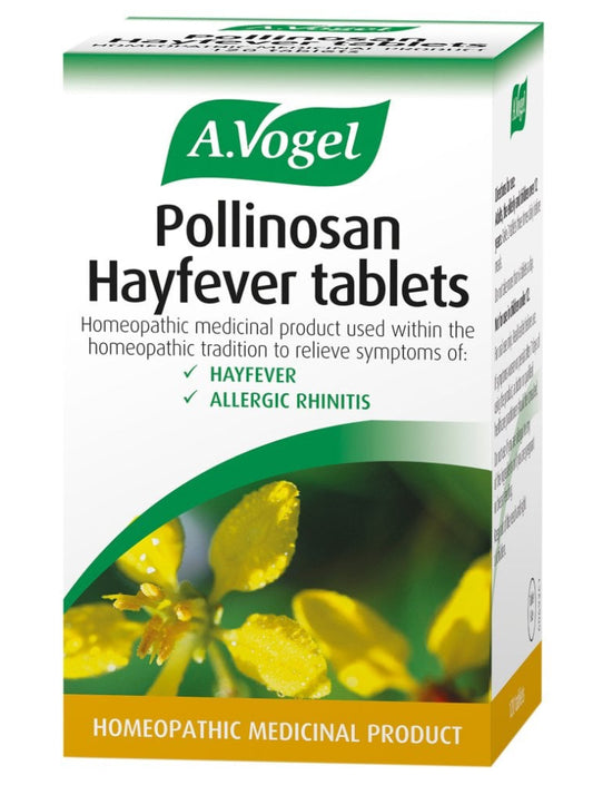 A.Vogel Pollinosan Hayfever Tablets providing non-drowsy relief from hayfever symptoms.