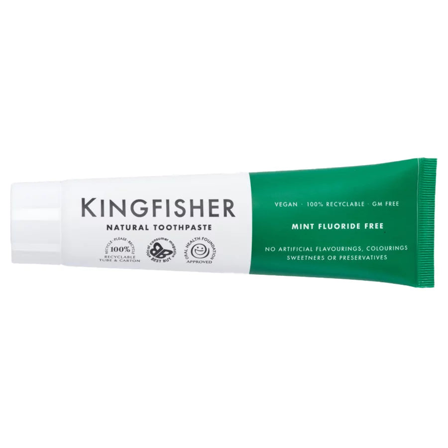 Kingfisher Toothpaste Fluoride Free for natural, healthy smiles.