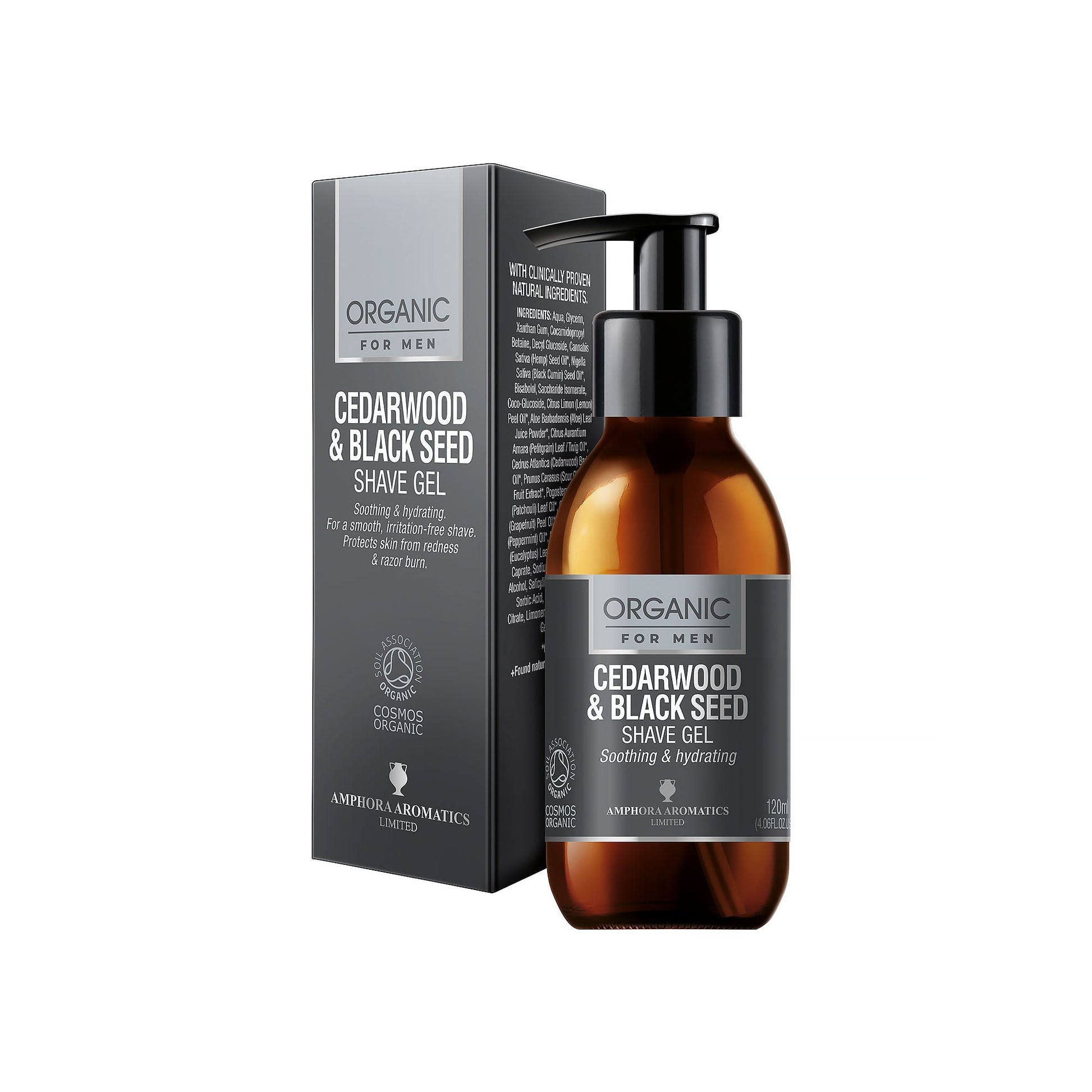 Cedarwood & Black Seed Shave Gel for a close, comfortable shave and reduced irritation.