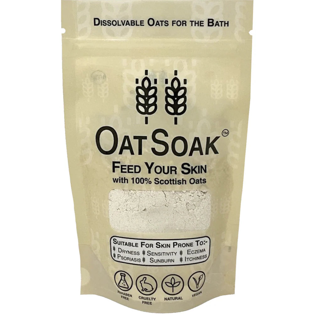 Oat Soak Dissolvable Oats, a natural colloidal oatmeal bath treatment to soothe dry and itchy skin.