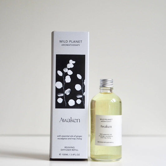 Wild Planet Aromatherapy Awaken Diffuser Refill, an energising and uplifting natural home fragrance.
