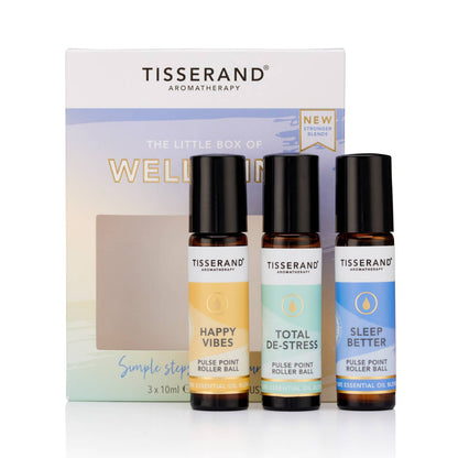 Tisserand Little Wellbeing Wonders set featuring four 9ml natural essential oil mood mists.