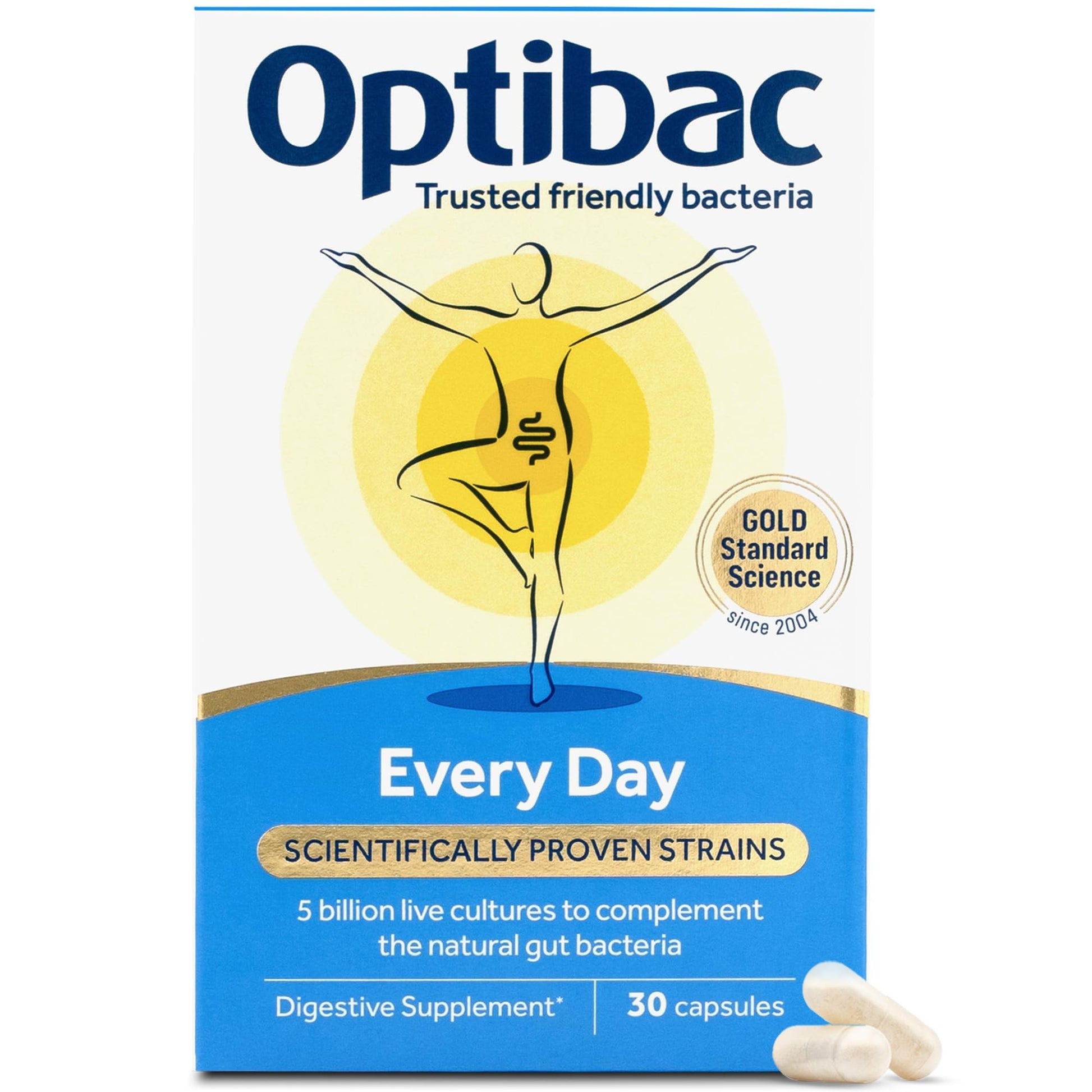 Optibac Every Day friendly bacteria supplement for daily digestive health and balanced gut flora.