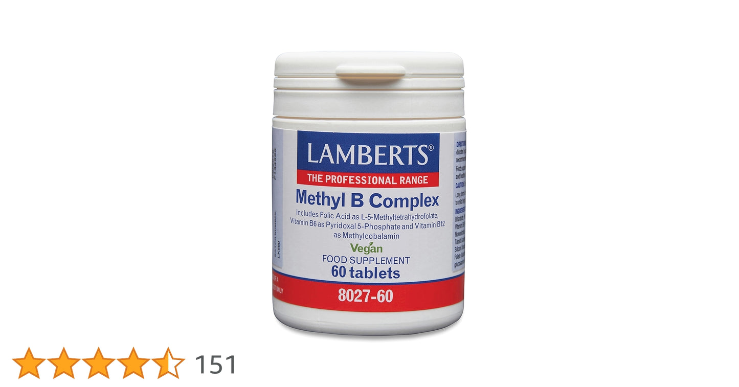 Lamberts Methyl B Complex 60s: metabolically active B vitamins for energy and reduced fatigue.