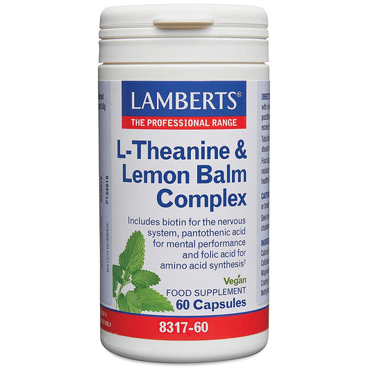 L-Theanine & Lemon Balm Complex 60s, supports sense of balance and tranquility.