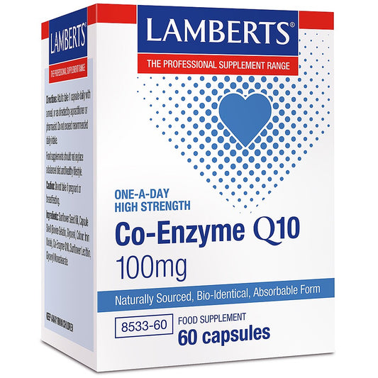 Lamberts Co-Enzyme Q10 100mg 120s, dissolved in vegetable oil for absorption.