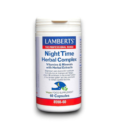 Lamberts Night Time Herbal Complex 60 tablets for restful sleep, with Lemon Balm, Chamomile, and Vervain.