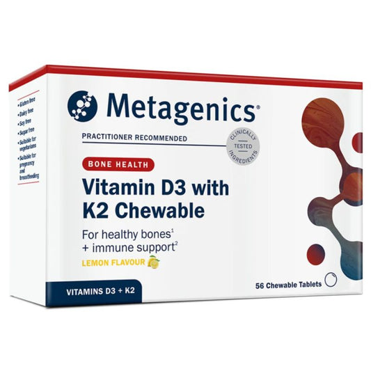 Metagenics Vitamin D3 with K2 chewable tablets to support bone health.