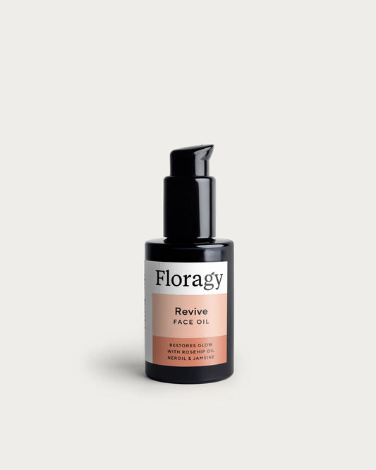 Floragy Revive Face Oil 30ml with Camellia and Rosehip oils to rejuvenate normal to dry skin.