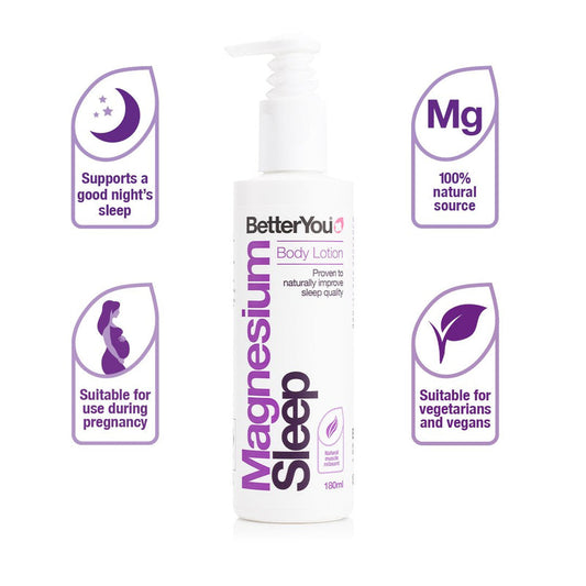 Better You Magnesium Sleep supplement to support evening routine for a restful night's sleep.
