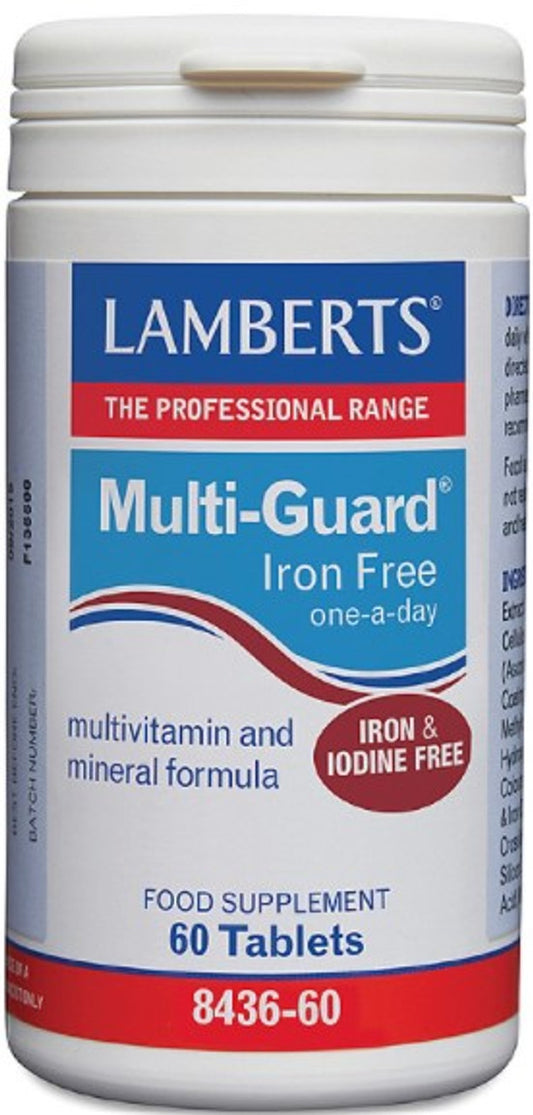 Lamberts Multi-Guard Iron Free 60s, a comprehensive blend of essential vitamins and minerals for general health and wellbeing.
