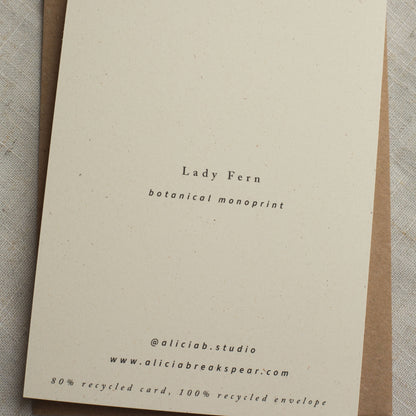 Alicia Breakspear - Lady Fern Print Greeting Card A6 Recycled Card 