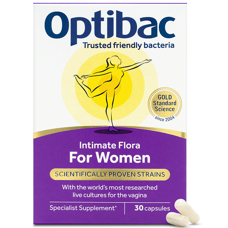 Optibac for Women 30s: specialist live cultures supplement for intimate health, 30 capsules, daily use.