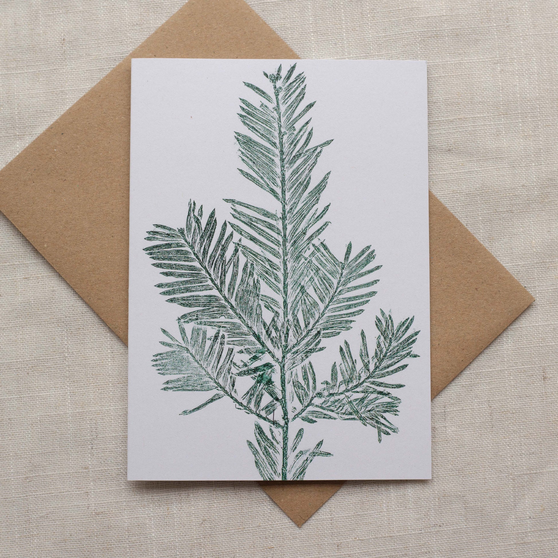 Alicia Breakspear A6 Botanical Yew Tree Christmas Card made from 100% recycled cardstock.
