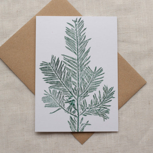Alicia Breakspear A6 Botanical Yew Tree Christmas Card made from 100% recycled cardstock.