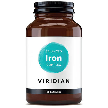 Viridian Balanced Iron Complex 90s, a gentle iron supplement formulated with vitamin C to enhance absorption.