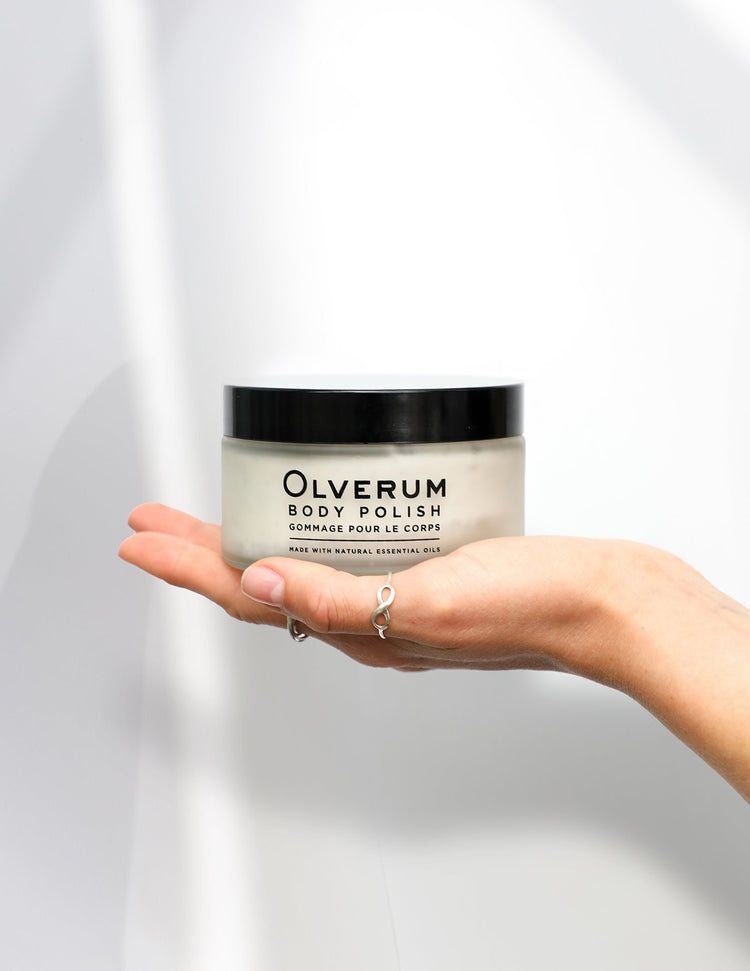 Olverum Body Polish, a luxurious exfoliating treatment for soft, smooth, radiant skin.