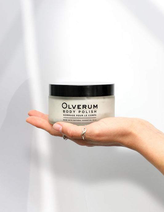 Olverum Body Polish, a luxurious exfoliating treatment for soft, smooth, radiant skin.