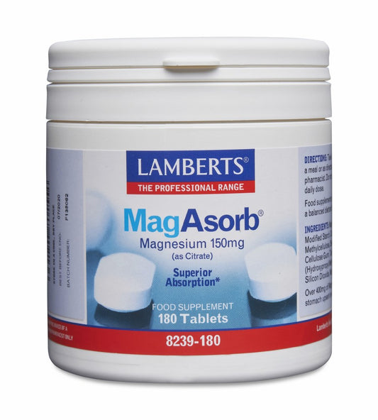 Lamberts MagAbsorb 180s, premium magnesium supplement for optimal absorption and effectiveness.