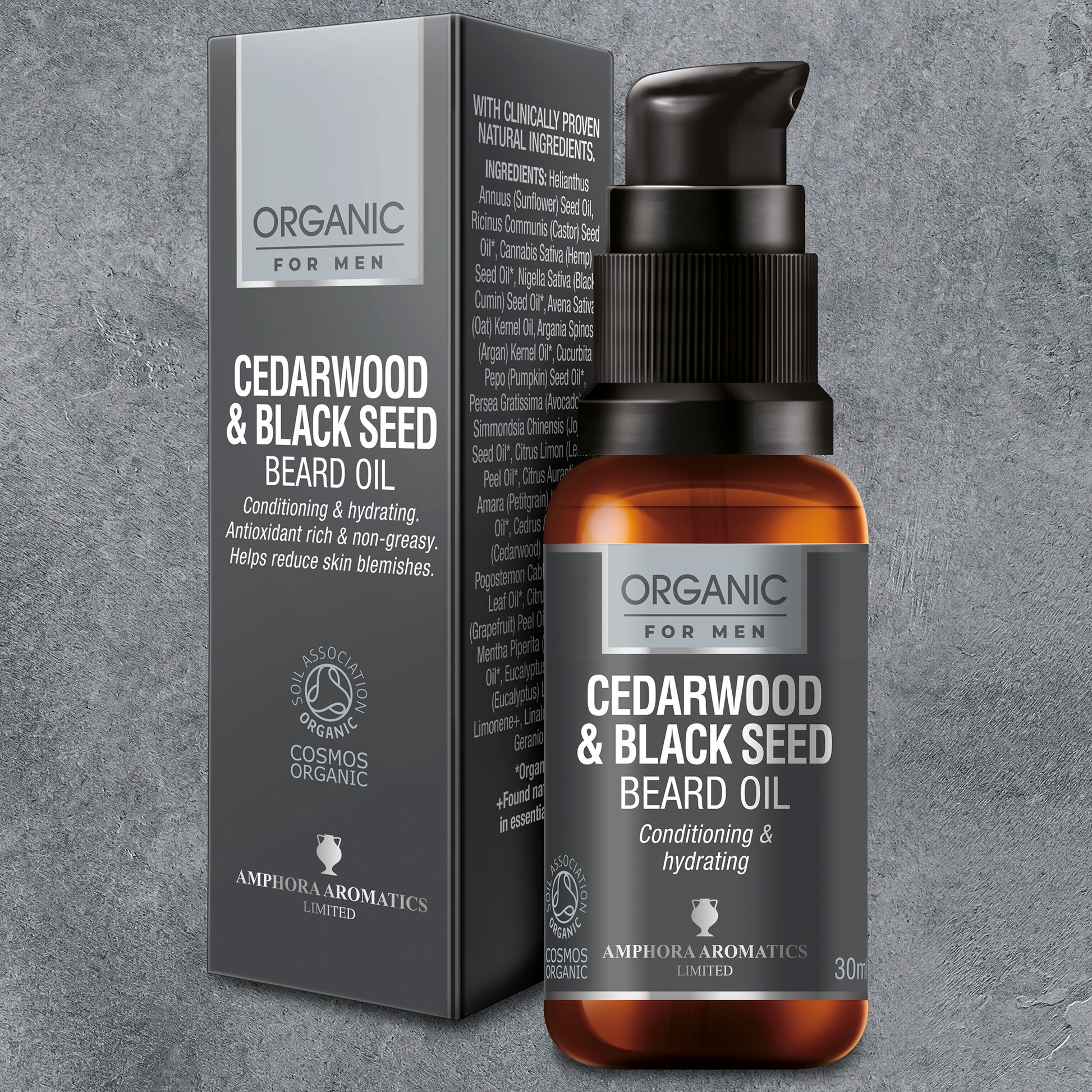 Cedarwood & Black Seed Beard Oil, infused with natural cedarwood and black seed, for healthy-looking beard.