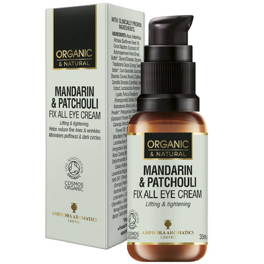 Mandarin Patchouli Fix All Eye Cream, visibly diminishes fine lines & dark circles.