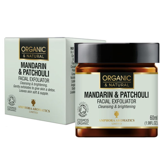 Cosmos Mandarin & Patchouli Facial Exfoliator for a brighter, smoother complexion.