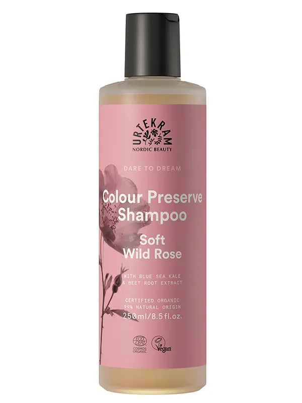 Urtekram Soft Wild Rose Shampoo, gentle nourishing formula for soft, clean, beautifully fragrant hair.