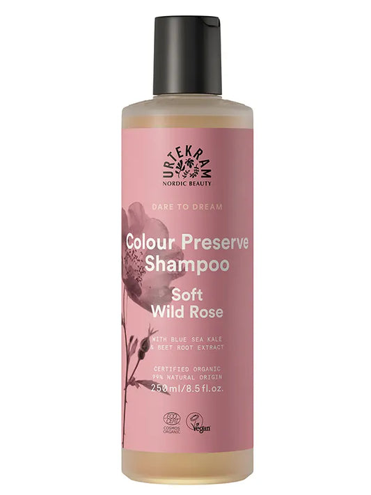 Urtekram Soft Wild Rose Shampoo, gentle nourishing formula for soft, clean, beautifully fragrant hair.
