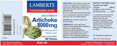 Artichoke High Strength 8000mg 180 tablets Lamberts